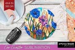 Stained Glass Flowers Car Coaster - Floral Coaster PNG Product Image 1