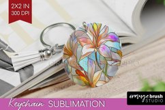 Stained Glass Flowers Keychain PNG - Floral Keychain Product Image 1