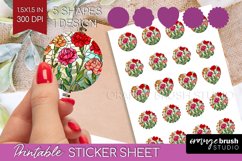 Stained Glass Flowers Round Sticker - Floral Printable Sheet Product Image 1