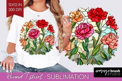 Stained Glass Flowers Round Tshirt Background - Floral PNG Product Image 1
