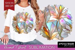 Stained Glass Flowers Round Tshirt Background - Floral PNG Product Image 1