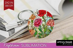 Stained Glass Flowers Keychain PNG - Floral Keychain Product Image 1