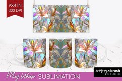 Stained Glass Flowers Mug Wrap - Floral Mug PNG Sublimation Product Image 1