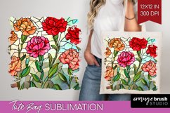 Stained Glass Flowers Tote Bag - Floral Tote Bag PNG Product Image 1