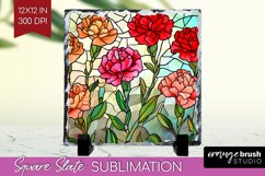 Stained Glass Flowers Slate PNG - Floral Square Slate Product Image 1