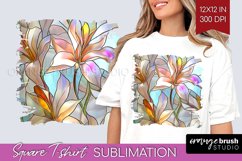 Stained Glass Flowers Square Tshirt Background - Floral PNG Product Image 1