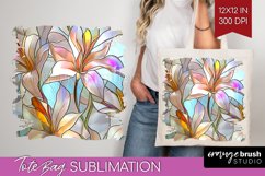 Stained Glass Flowers Tote Bag - Floral Tote Bag PNG Product Image 1