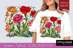 Stained Glass Flowers Square Tshirt Background - Floral PNG Product Image 1