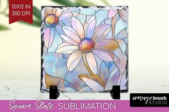 Stained Glass Flowers Slate PNG - Floral Square Slate Product Image 1
