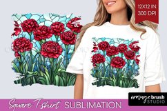 Stained Glass Flowers Square Tshirt Background - Floral PNG Product Image 1