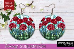 Stained Glass Flowers Round Earrings - Floral PNG Product Image 1