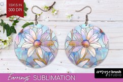Stained Glass Flowers Round Earrings - Floral PNG Product Image 1
