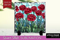 Stained Glass Flowers Slate PNG - Floral Square Slate Product Image 1