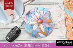 Stained Glass Flowers Car Coaster - Floral Coaster PNG Product Image 1