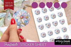 Stained Glass Flowers Round Sticker - Floral Printable Sheet Product Image 1