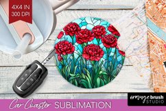 Stained Glass Flowers Car Coaster - Floral Coaster PNG Product Image 1