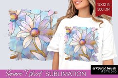 Stained Glass Flowers Square Tshirt Background - Floral PNG Product Image 1