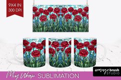 Stained Glass Flowers Mug Wrap - Floral Mug PNG Sublimation Product Image 1