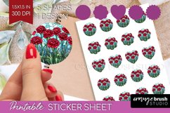 Stained Glass Flowers Round Sticker - Floral Printable Sheet Product Image 1
