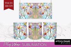 Stained Glass Flowers Mug Wrap - Floral Mug PNG Sublimation Product Image 1