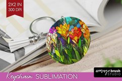 Stained Glass Flowers Keychain PNG - Floral Keychain Product Image 1