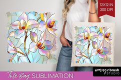Stained Glass Flowers Tote Bag - Floral Tote Bag PNG Product Image 1