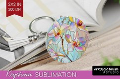 Stained Glass Flowers Keychain PNG - Floral Keychain Product Image 1