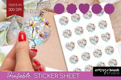 Stained Glass Flowers Round Sticker - Floral Printable Sheet Product Image 1