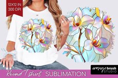 Stained Glass Flowers Round Tshirt Background - Floral PNG Product Image 1