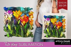 Stained Glass Flowers Tote Bag - Floral Tote Bag PNG Product Image 1