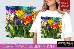 Stained Glass Flowers Square Tshirt Background - Floral PNG Product Image 1