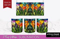 Stained Glass Flowers Mug Wrap - Floral Mug PNG Sublimation Product Image 1