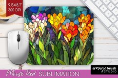 Stained Glass Flowers Mouse Pad Sublimation - Floral PNG Product Image 1