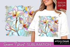 Stained Glass Flowers Square Tshirt Background - Floral PNG Product Image 1