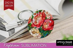 Stained Glass Flowers Keychain PNG - Floral Keychain Product Image 1