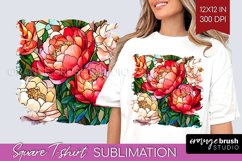 Stained Glass Flowers Square Tshirt Background - Floral PNG Product Image 1