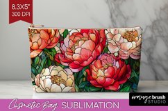 Stained Glass Flowers Cosmetic Bag - Floral Makeup Bag PNG Product Image 1