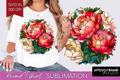 Stained Glass Flowers Round Tshirt Background - Floral PNG Product Image 1