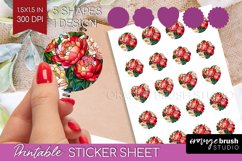 Stained Glass Flowers Round Sticker - Floral Printable Sheet Product Image 1
