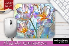 Stained Glass Flowers Mouse Pad Sublimation - Floral PNG Product Image 1