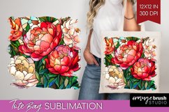 Stained Glass Flowers Tote Bag - Floral Tote Bag PNG Product Image 1