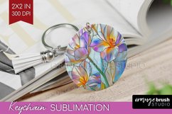 Stained Glass Flowers Keychain PNG - Floral Keychain Product Image 1
