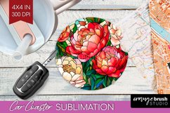 Stained Glass Flowers Car Coaster - Floral Coaster PNG Product Image 1