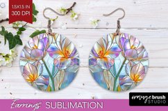 Stained Glass Flowers Round Earrings - Floral PNG Product Image 1