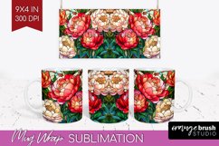 Stained Glass Flowers Mug Wrap - Floral Mug PNG Sublimation Product Image 1