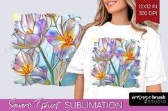 Stained Glass Flowers Square Tshirt Background - Floral PNG Product Image 1