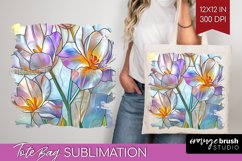 Stained Glass Flowers Tote Bag - Floral Tote Bag PNG Product Image 1