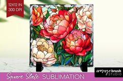 Stained Glass Flowers Slate PNG - Floral Square Slate Product Image 1