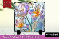 Stained Glass Flowers Slate PNG - Floral Square Slate Product Image 1