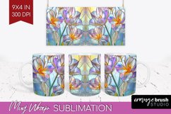 Stained Glass Flowers Mug Wrap - Floral Mug PNG Sublimation Product Image 1